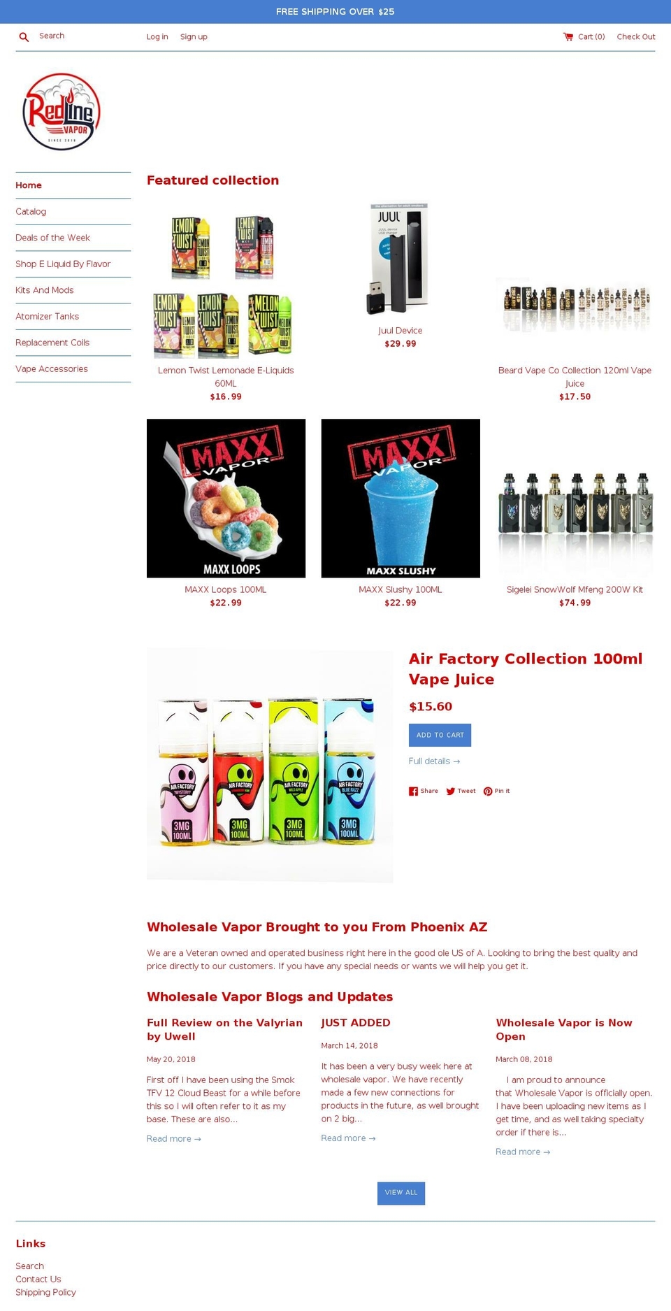 redlinevapor.com — Shopify storefront screenshot