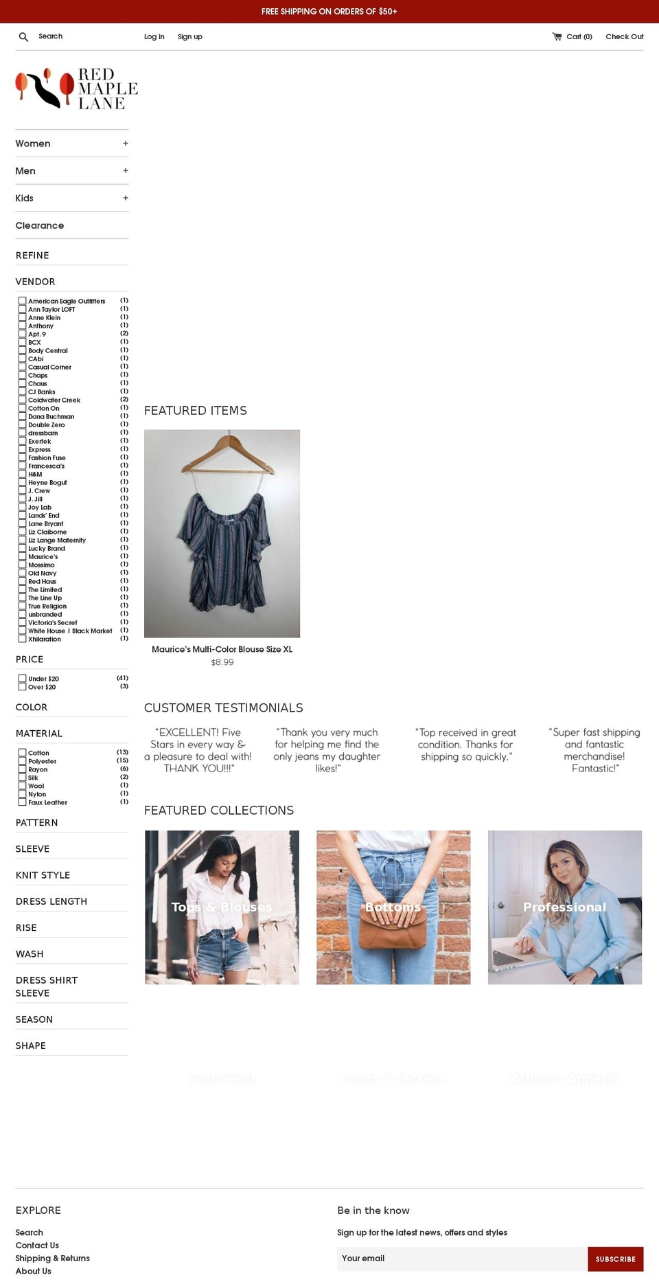 redmaplelane.com — Shopify storefront screenshot