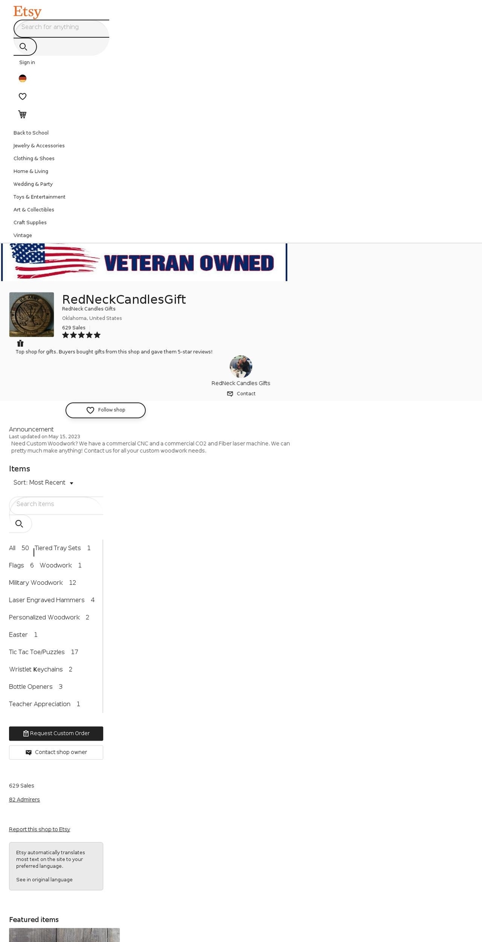 redneckcandlesgifts.com shopify website screenshot
