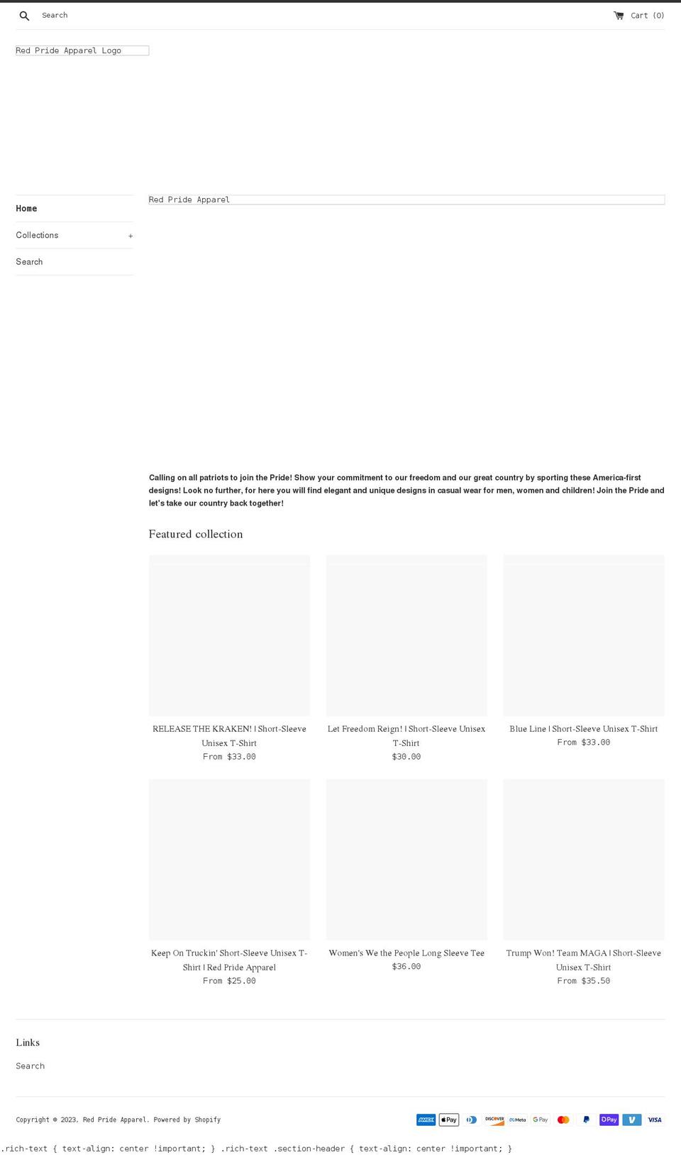 redprideapparel.com shopify website screenshot