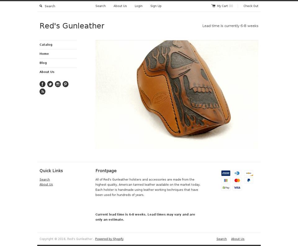 redsgunleather.com shopify website screenshot