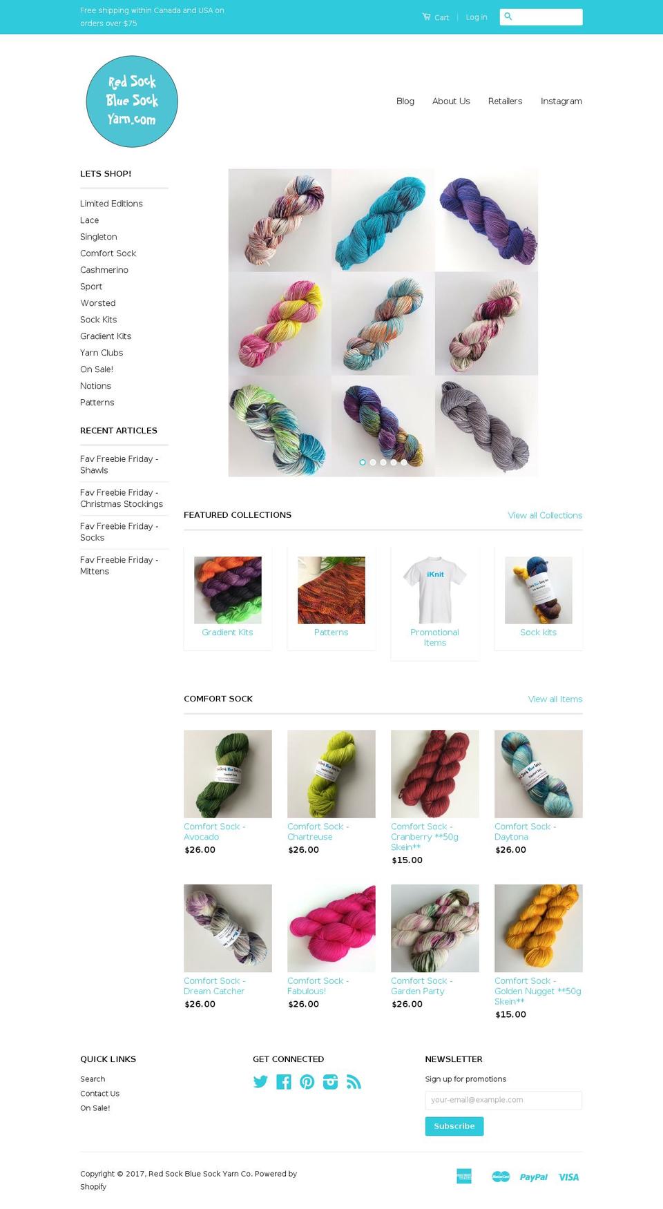 redsockbluesockyarn.com shopify website screenshot