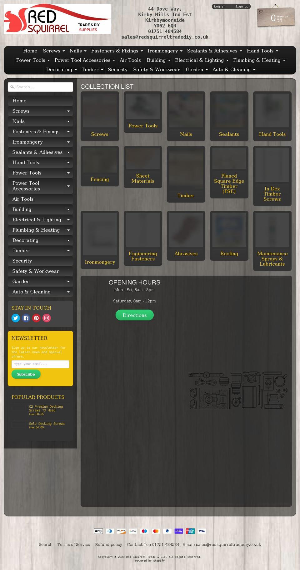redsquirreltradediy.co.uk shopify website screenshot