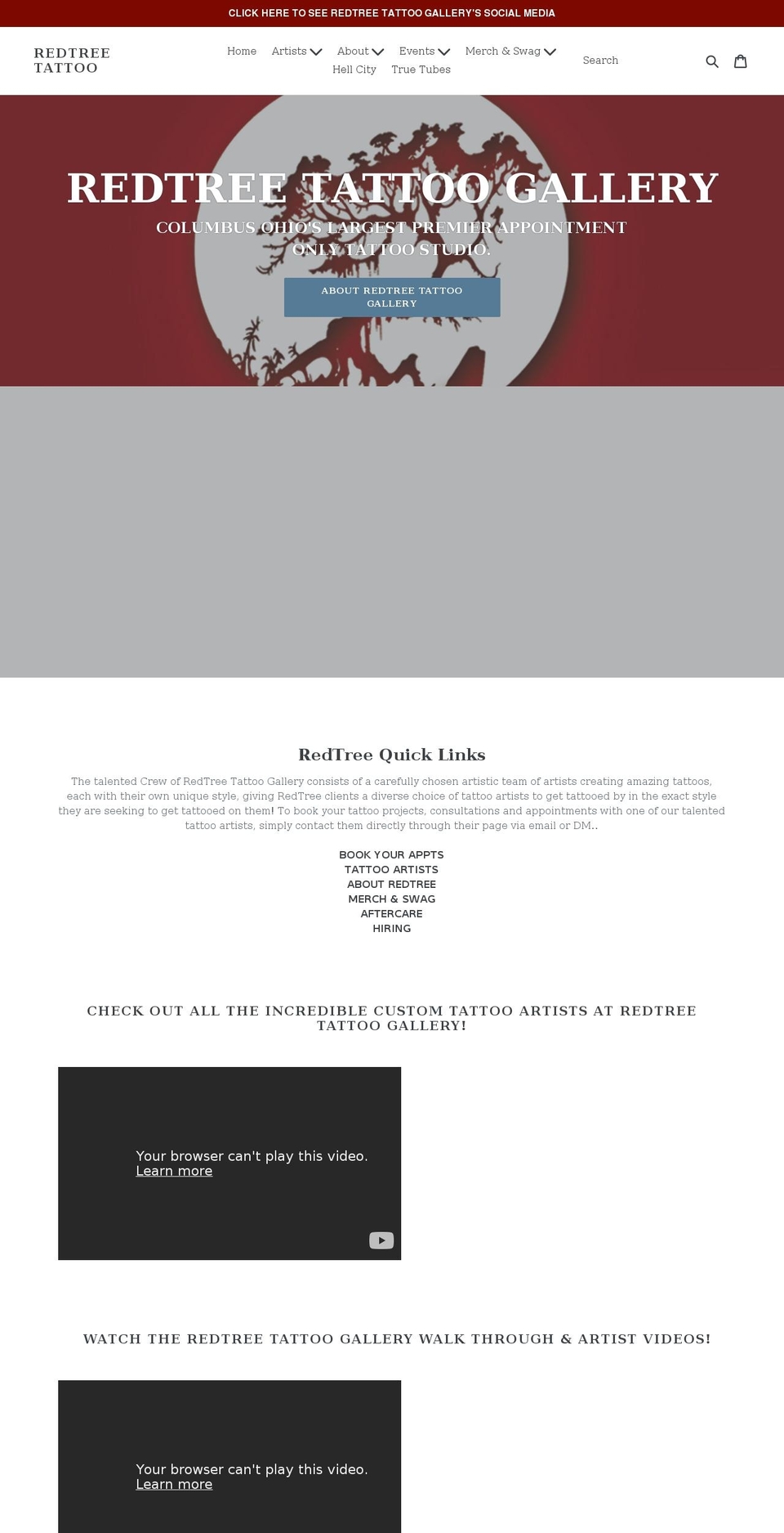 redtreetattoo.com shopify website screenshot