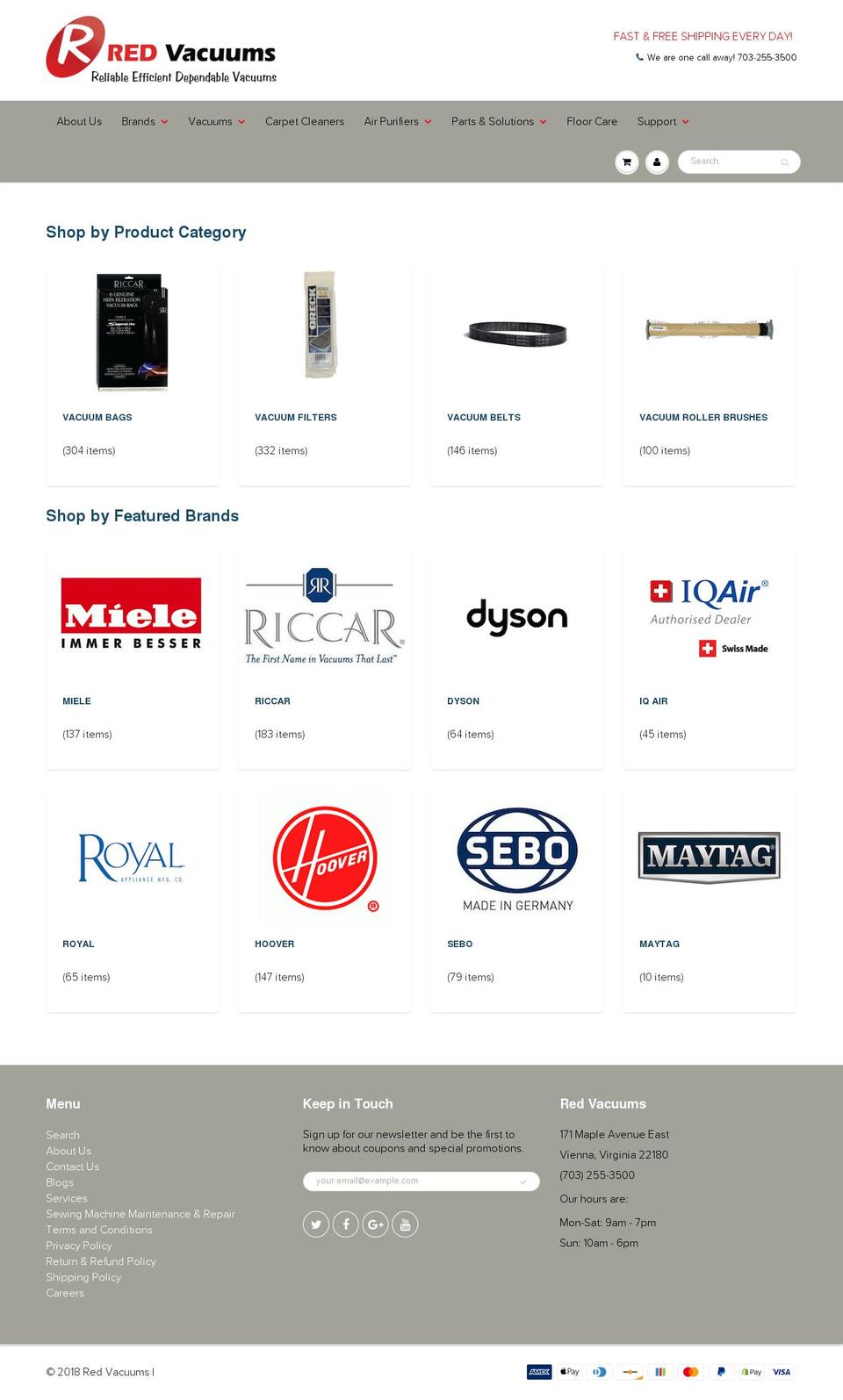 redvacuums.com shopify website screenshot