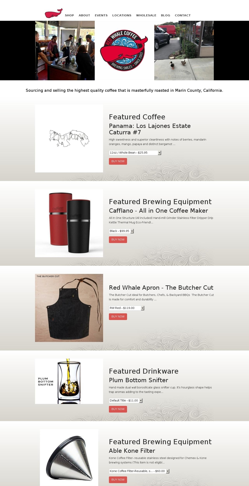 redwhalecoffee.com shopify website screenshot