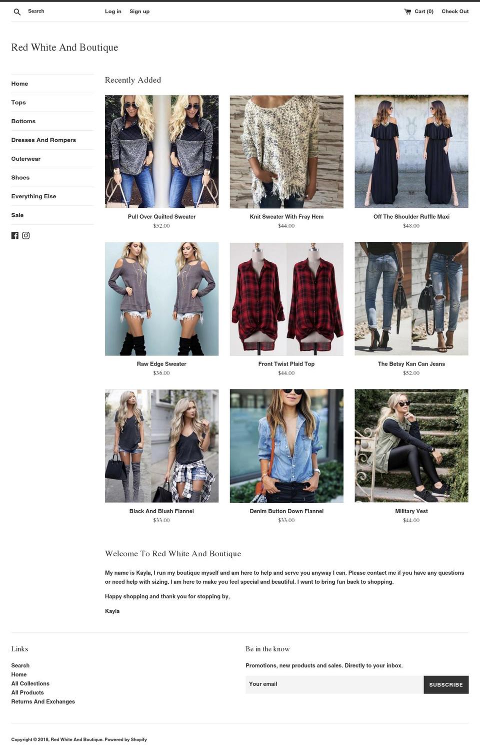 redwhiteandboutique.com — Shopify storefront screenshot
