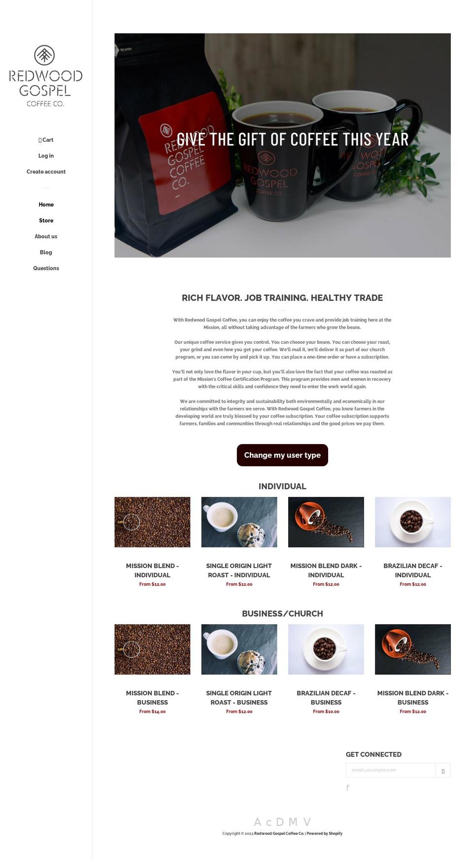 Copy of Pop Shopify theme site example redwoodgospelcoffee.com