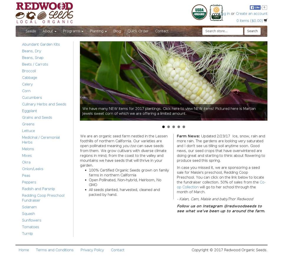 redwoodseeds.net shopify website screenshot