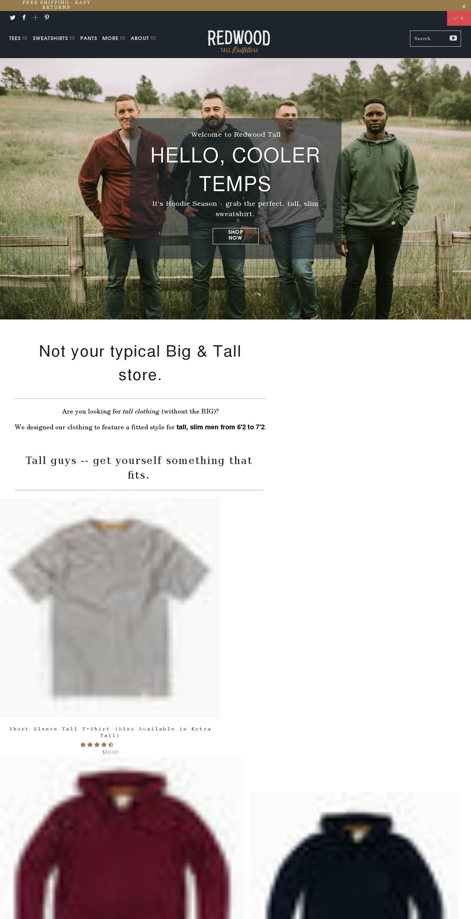 redwoodtall.com shopify website screenshot