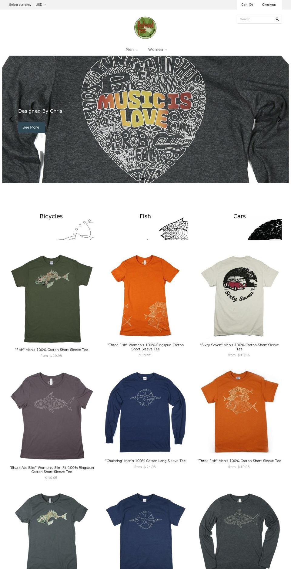 redwoodtees.com shopify website screenshot