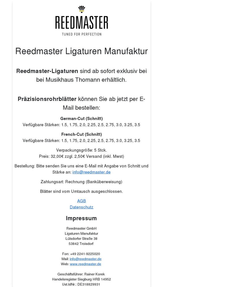 reedmaster.de shopify website screenshot