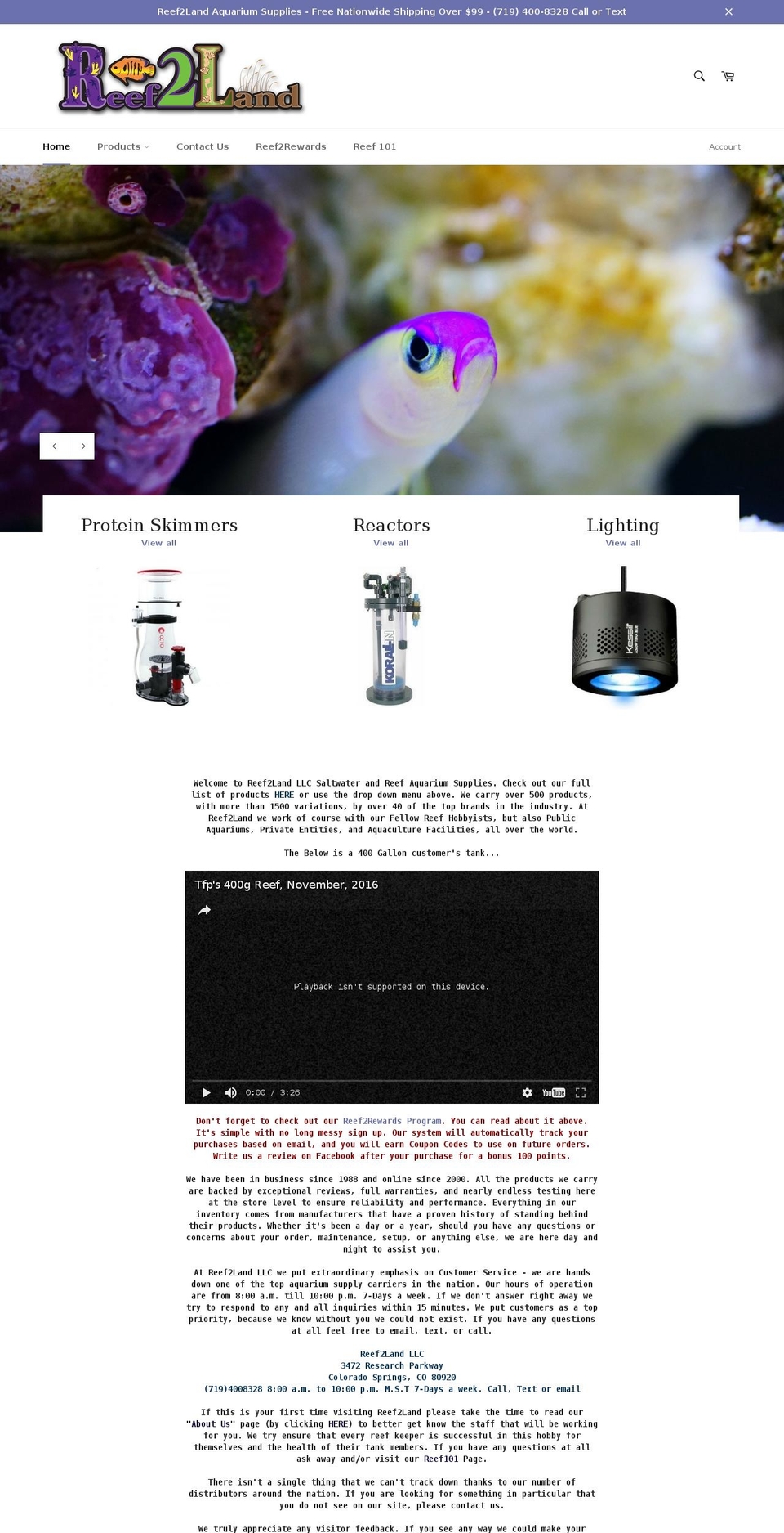 reef2land.com shopify website screenshot