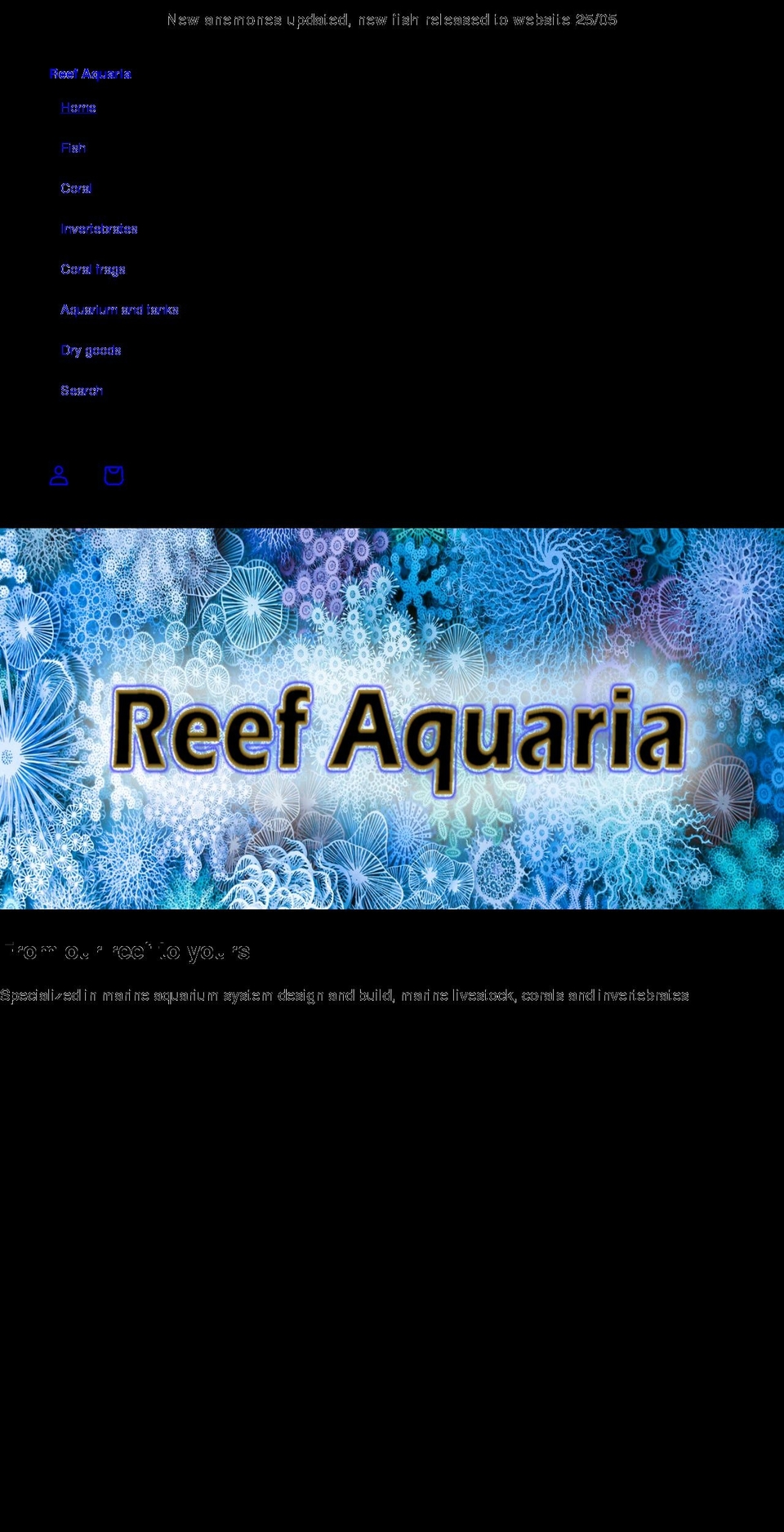 reefaquaria.co.nz shopify website screenshot