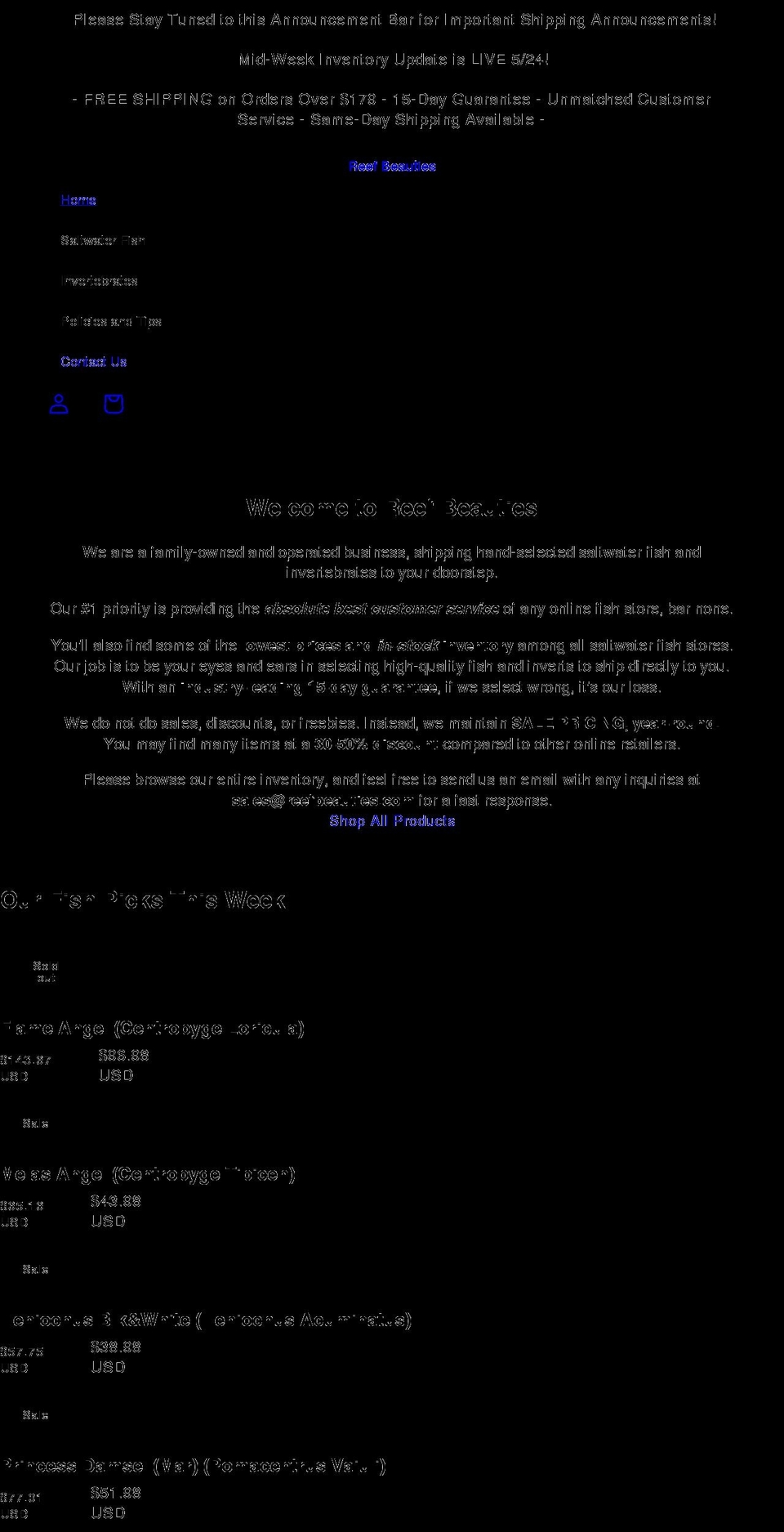 reefbeauties.com shopify website screenshot