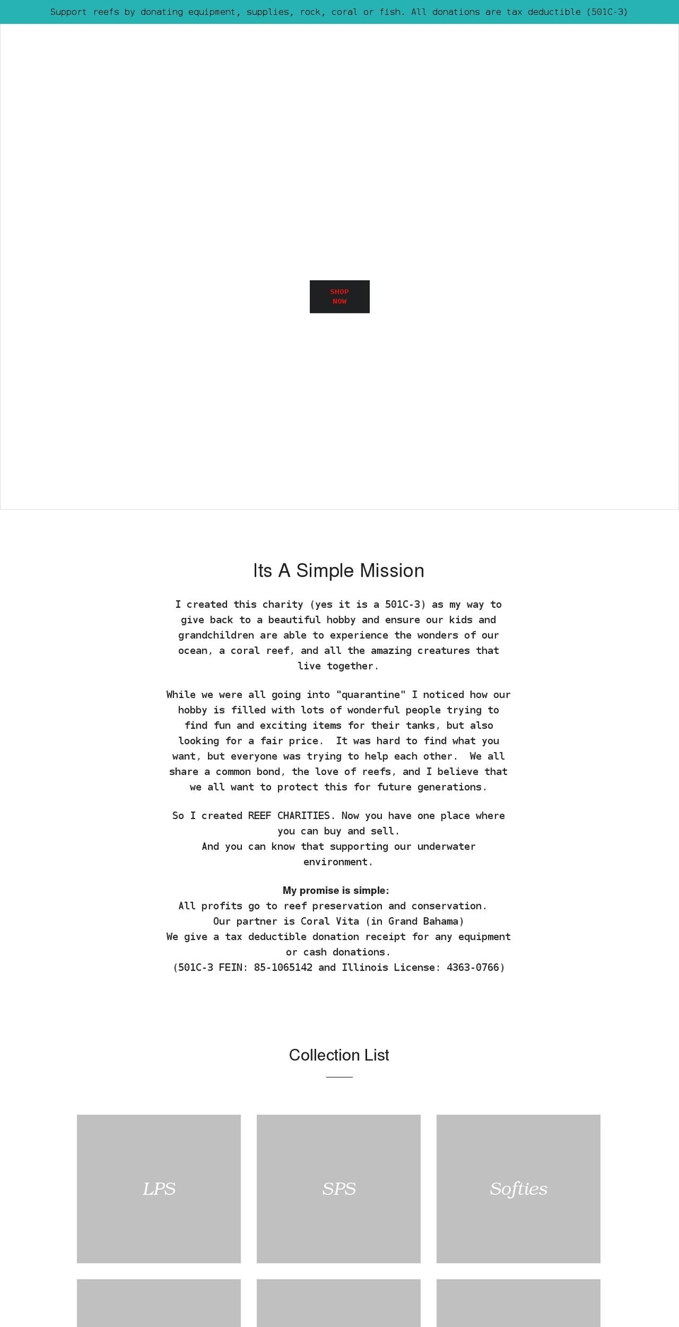 reefcharities.com shopify website screenshot