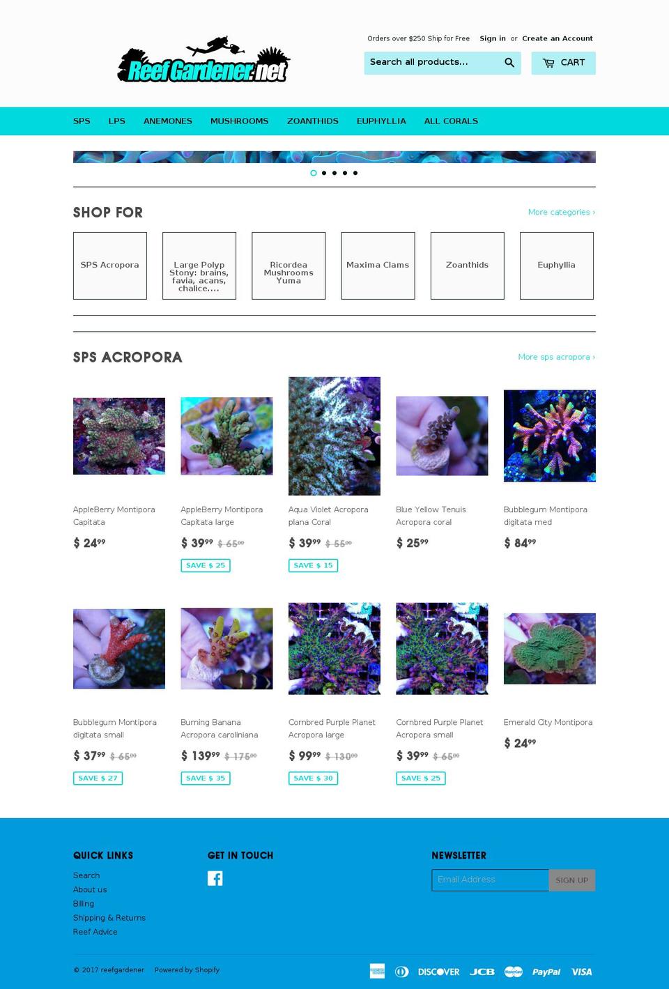 reefgardener.com shopify website screenshot