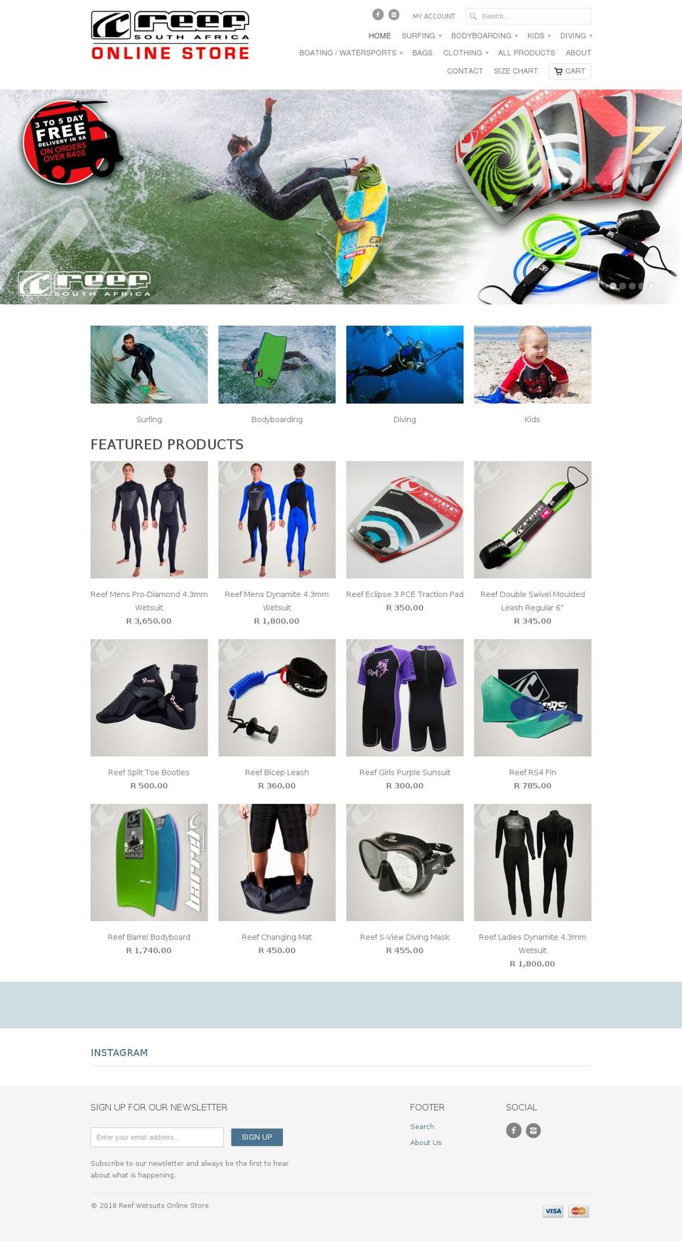 reefshop.co.za shopify website screenshot