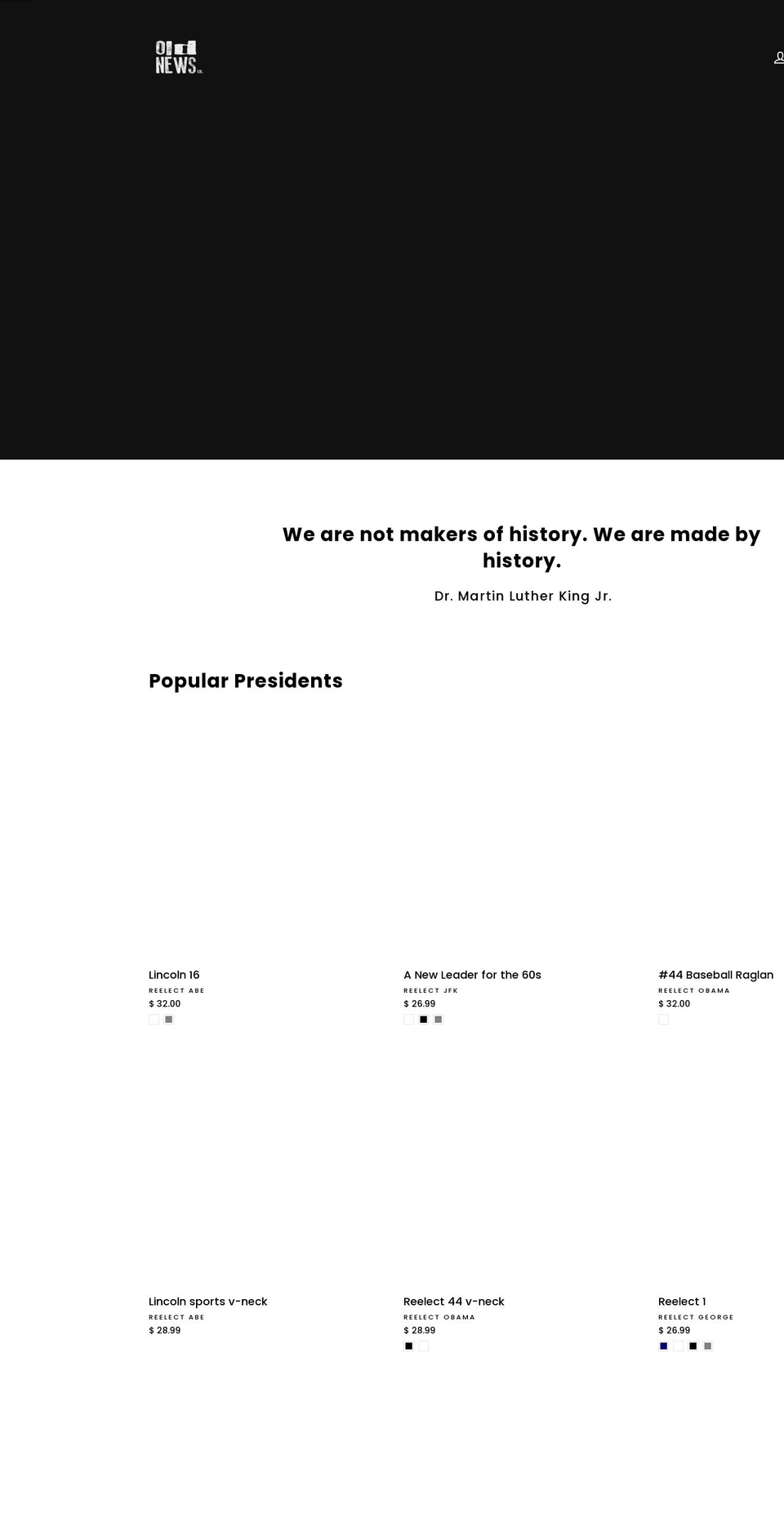 reelectthepresidents.com shopify website screenshot