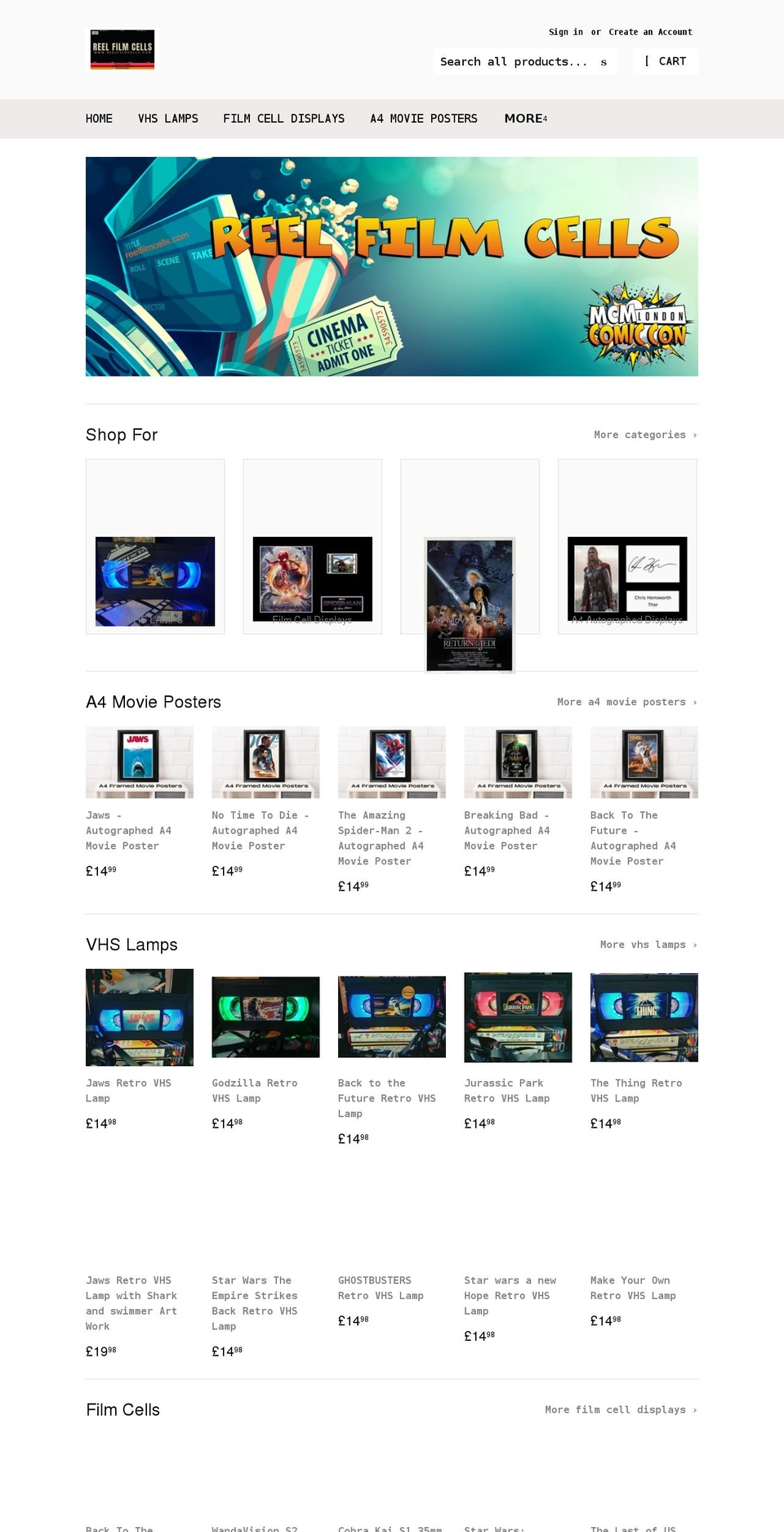 reelfilmcells.com shopify website screenshot