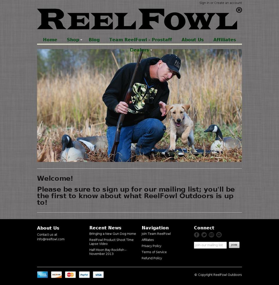 reelfowloutdoors.com shopify website screenshot