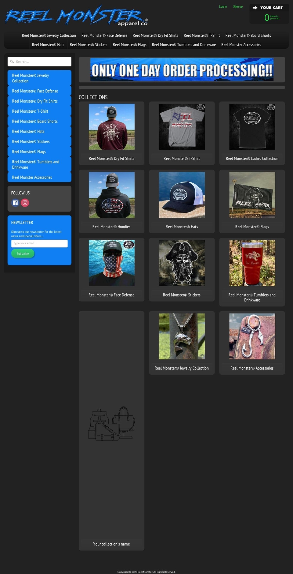 reelmonsterfishing.com shopify website screenshot