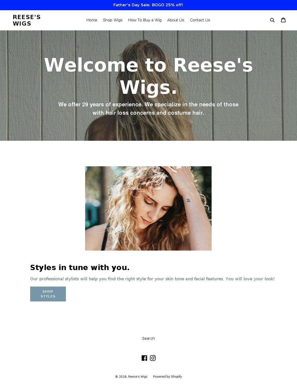 reeseswigs.com shopify website screenshot