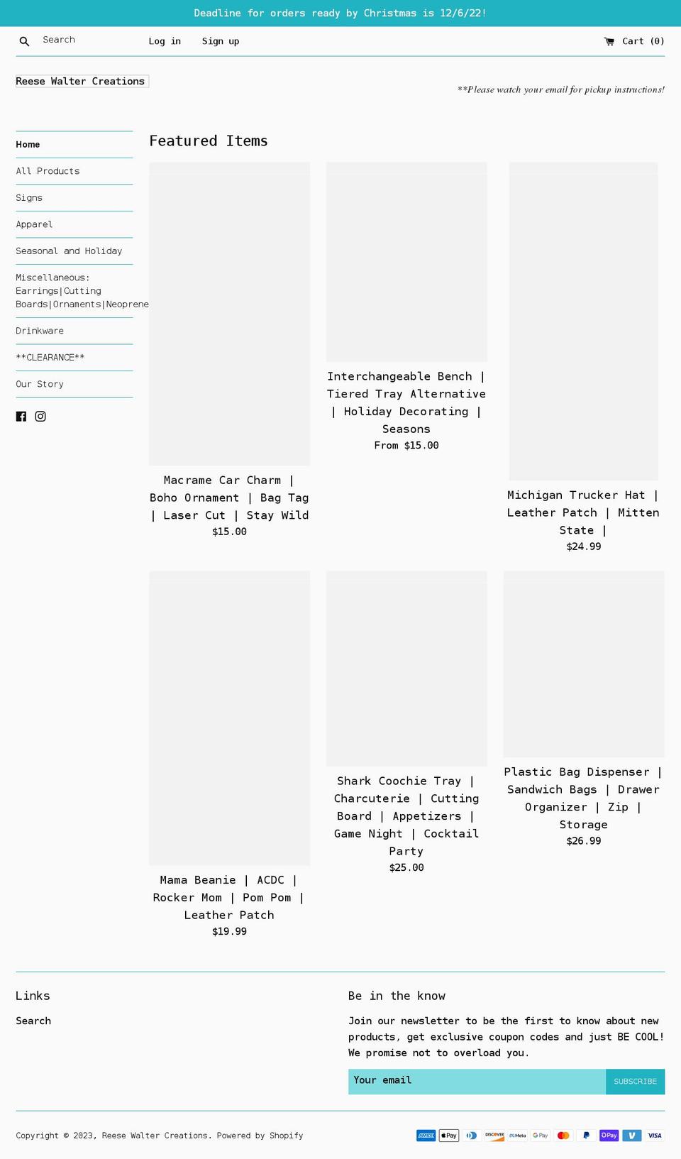 reesewaltercreations.com shopify website screenshot