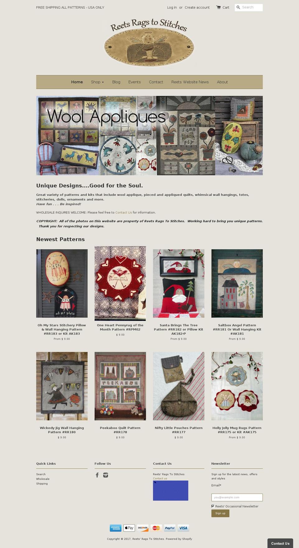 reetsragstostitches.com shopify website screenshot