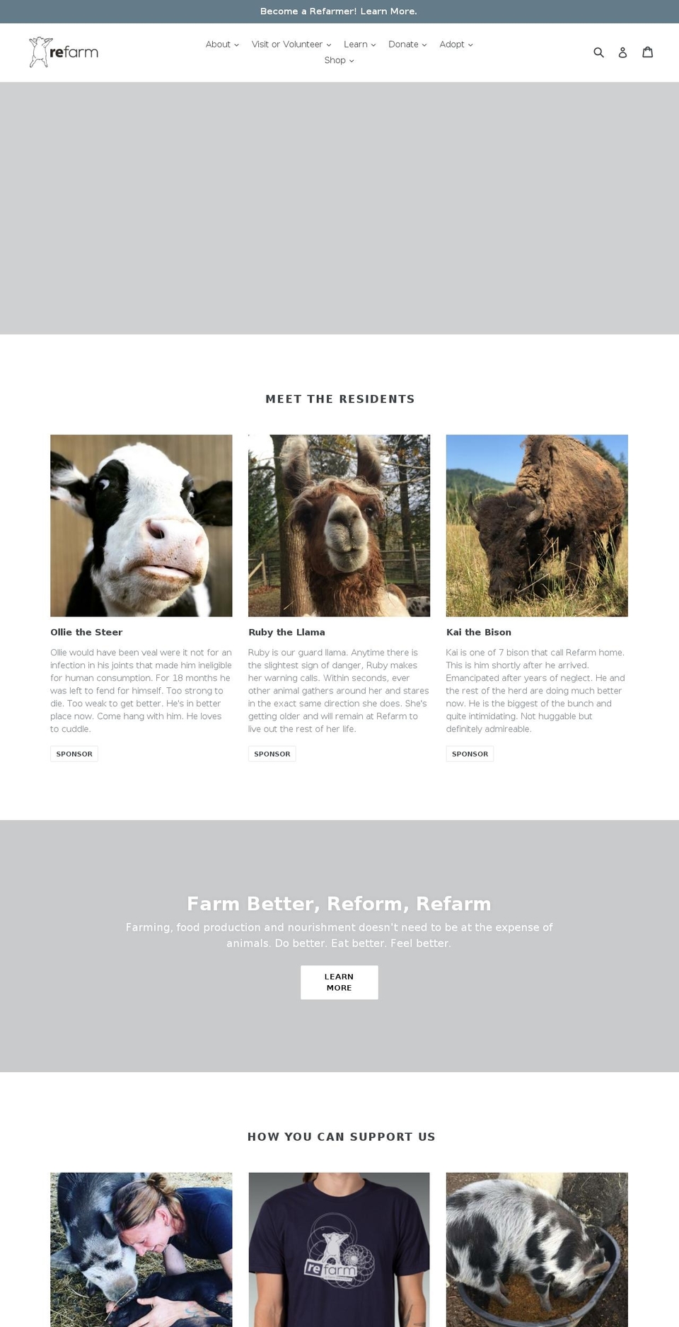 refarmsanctuary.org shopify website screenshot