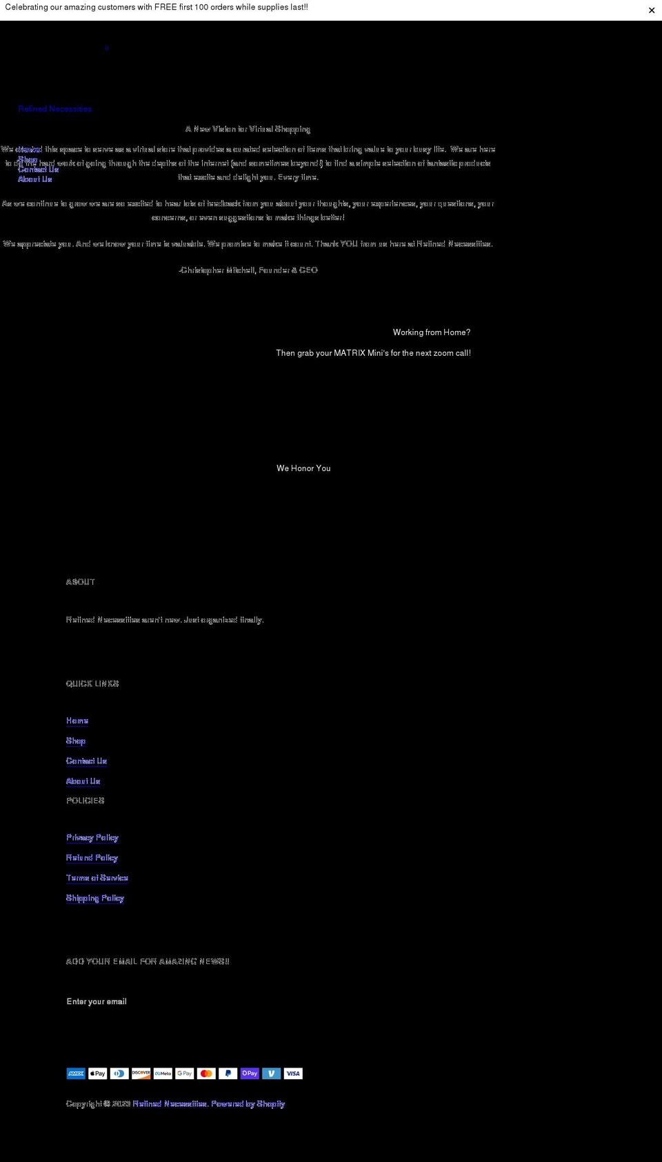 refined-necessities.com shopify website screenshot