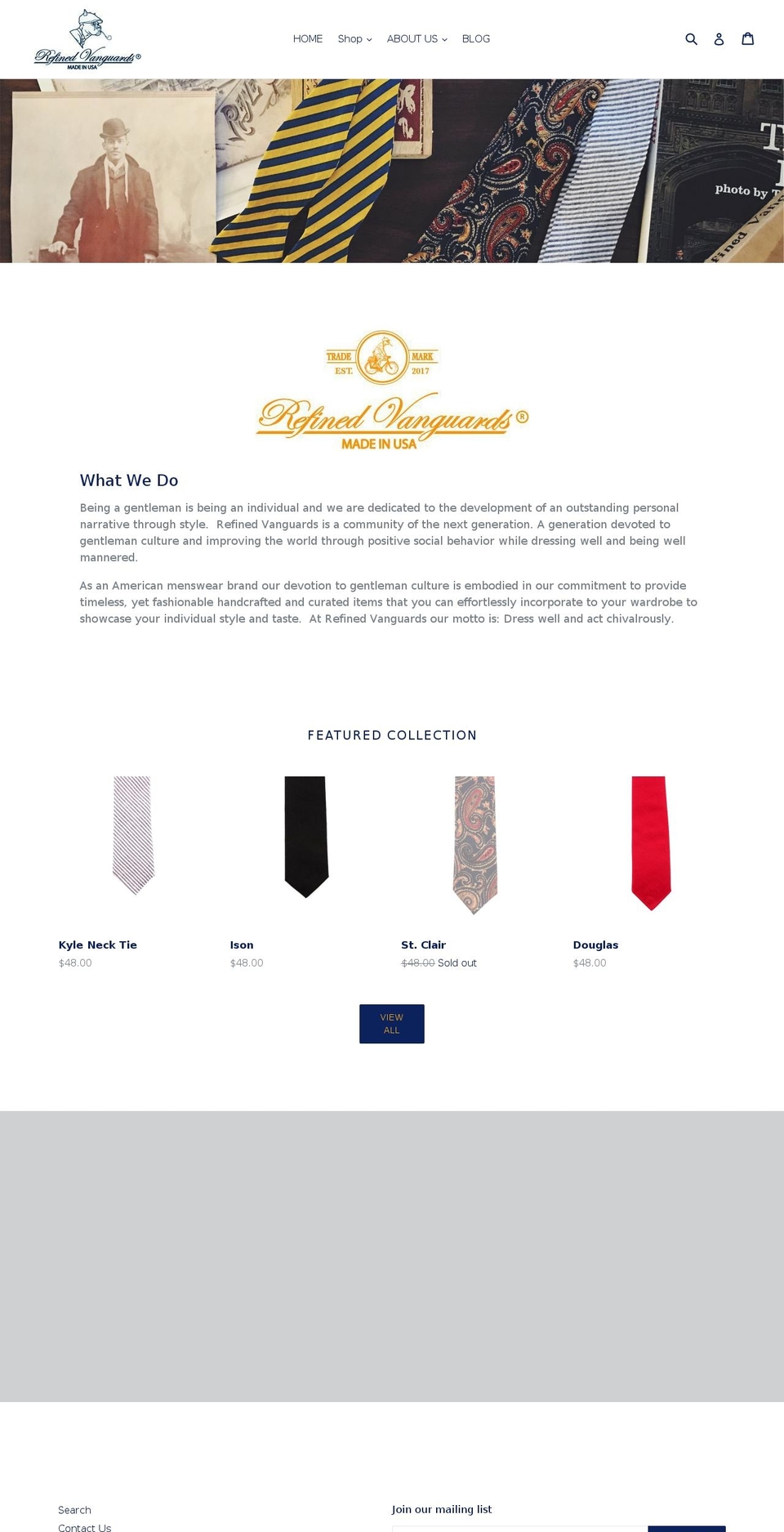 refined-vanguards.com shopify website screenshot