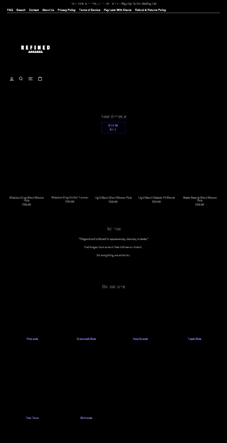 refinedapparel.co.uk shopify website screenshot
