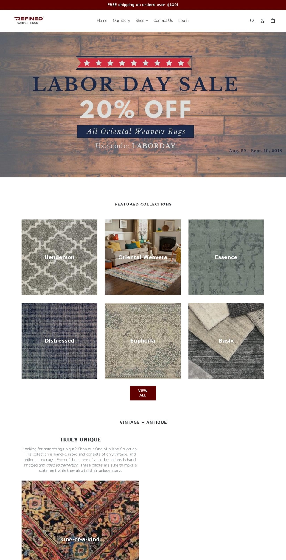 refinedarearugs.com — Shopify storefront screenshot