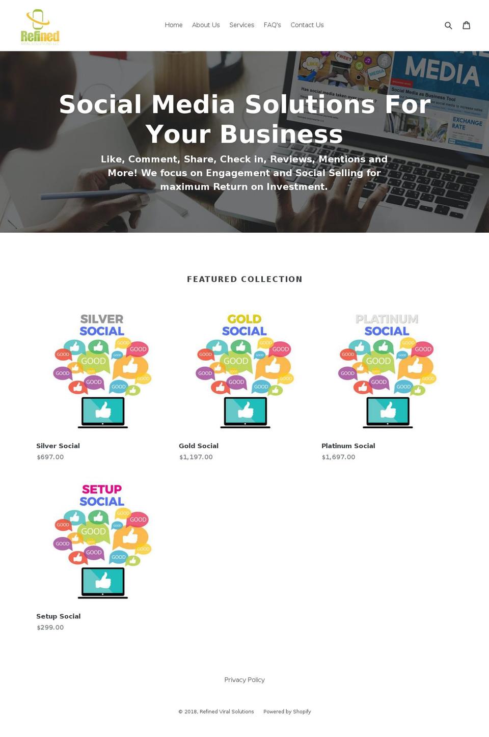 refinedviralsolutions.com — Shopify storefront screenshot