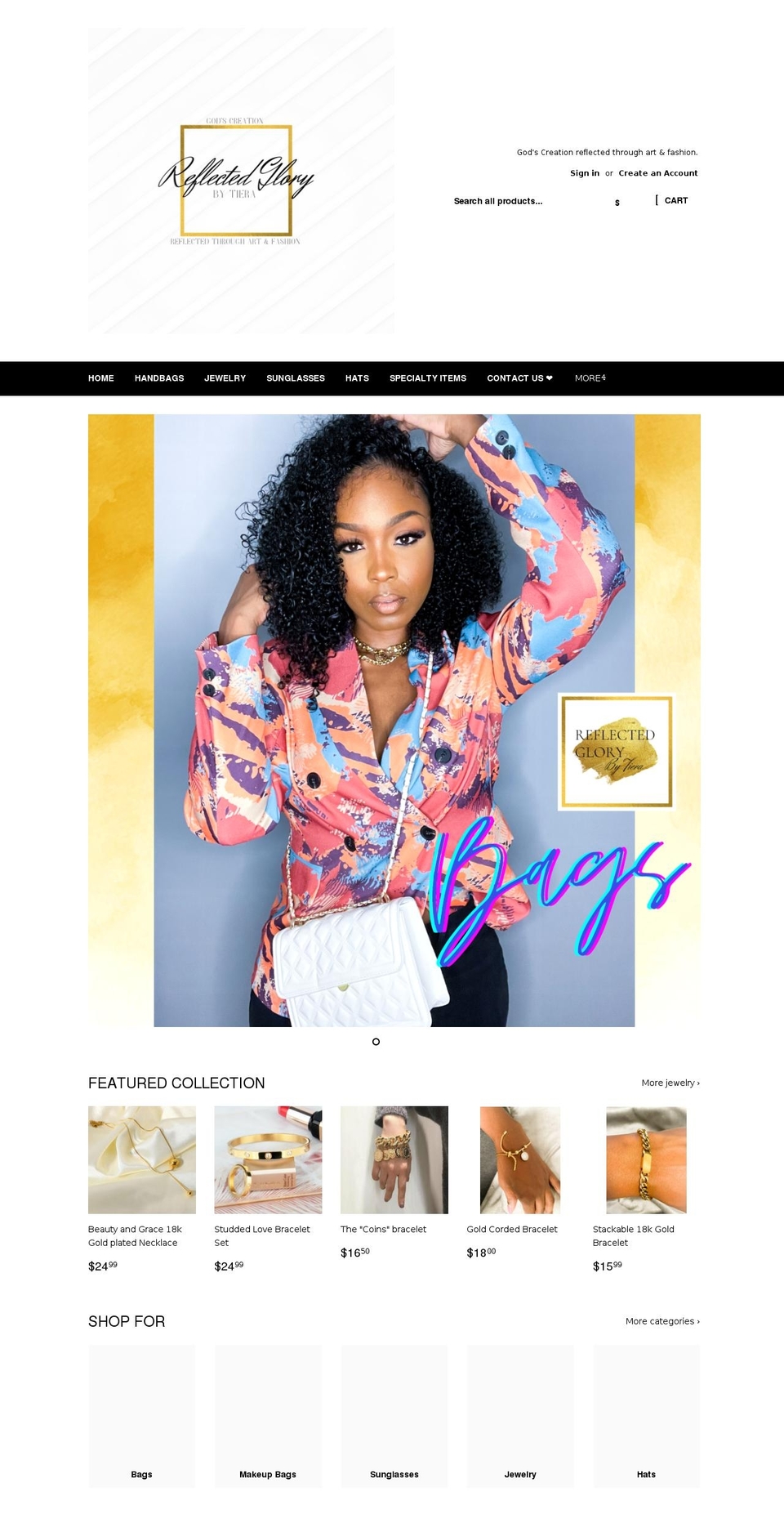 reflectedglory.com shopify website screenshot