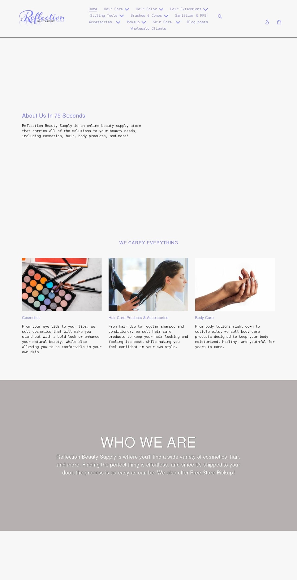reflectionbeautysupply.com shopify website screenshot