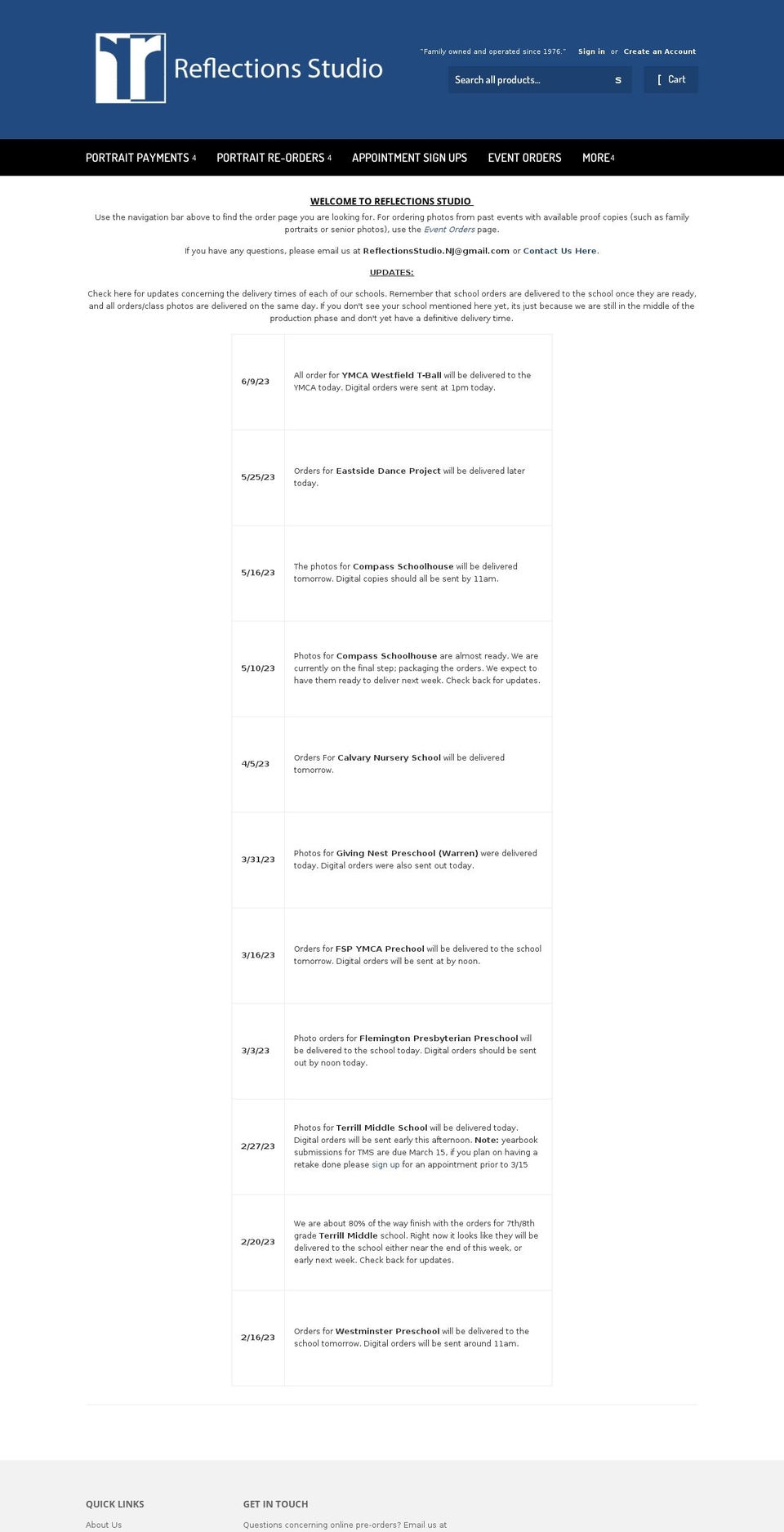 reflectionsstudio.com shopify website screenshot