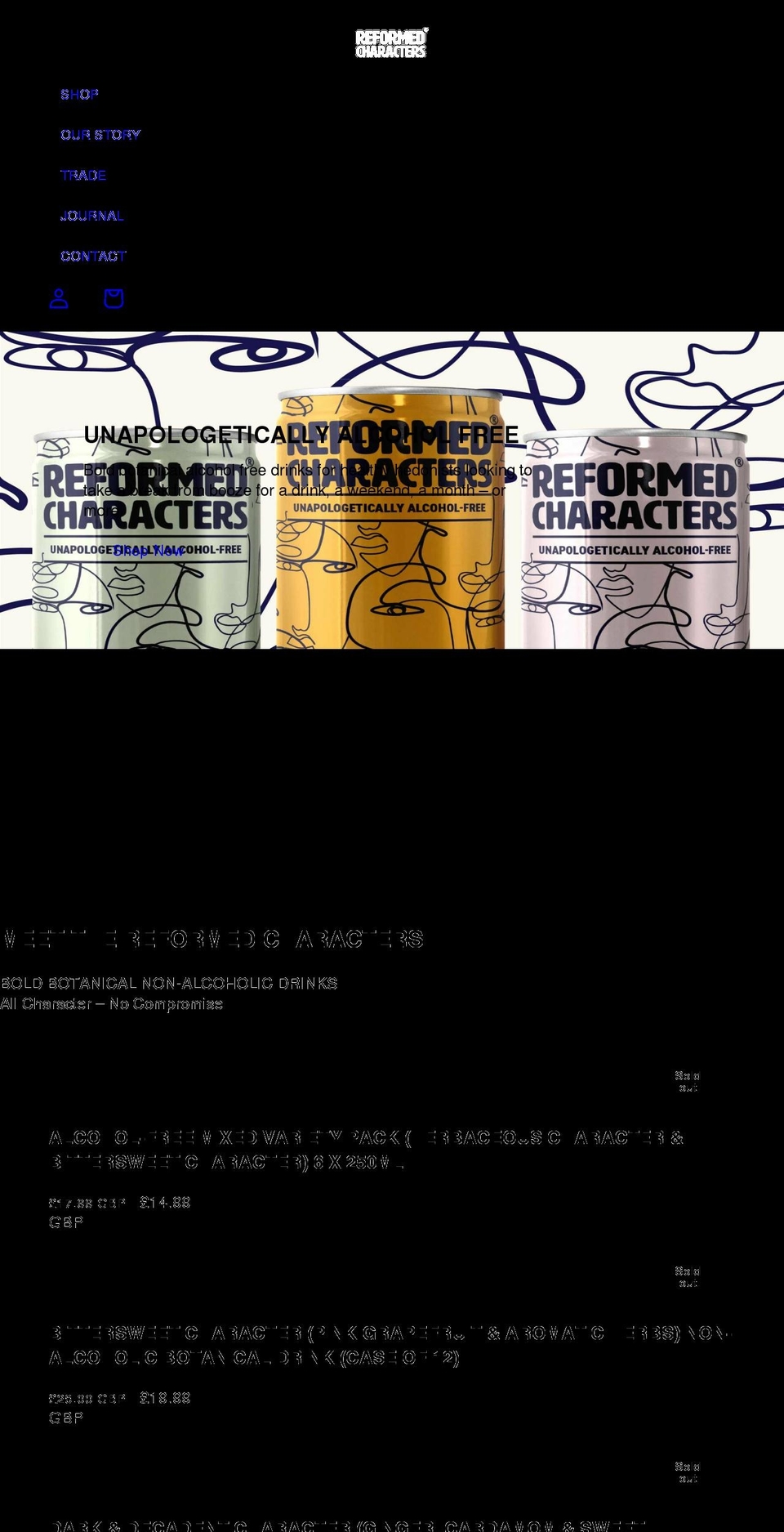 reformedcharacters.com shopify website screenshot