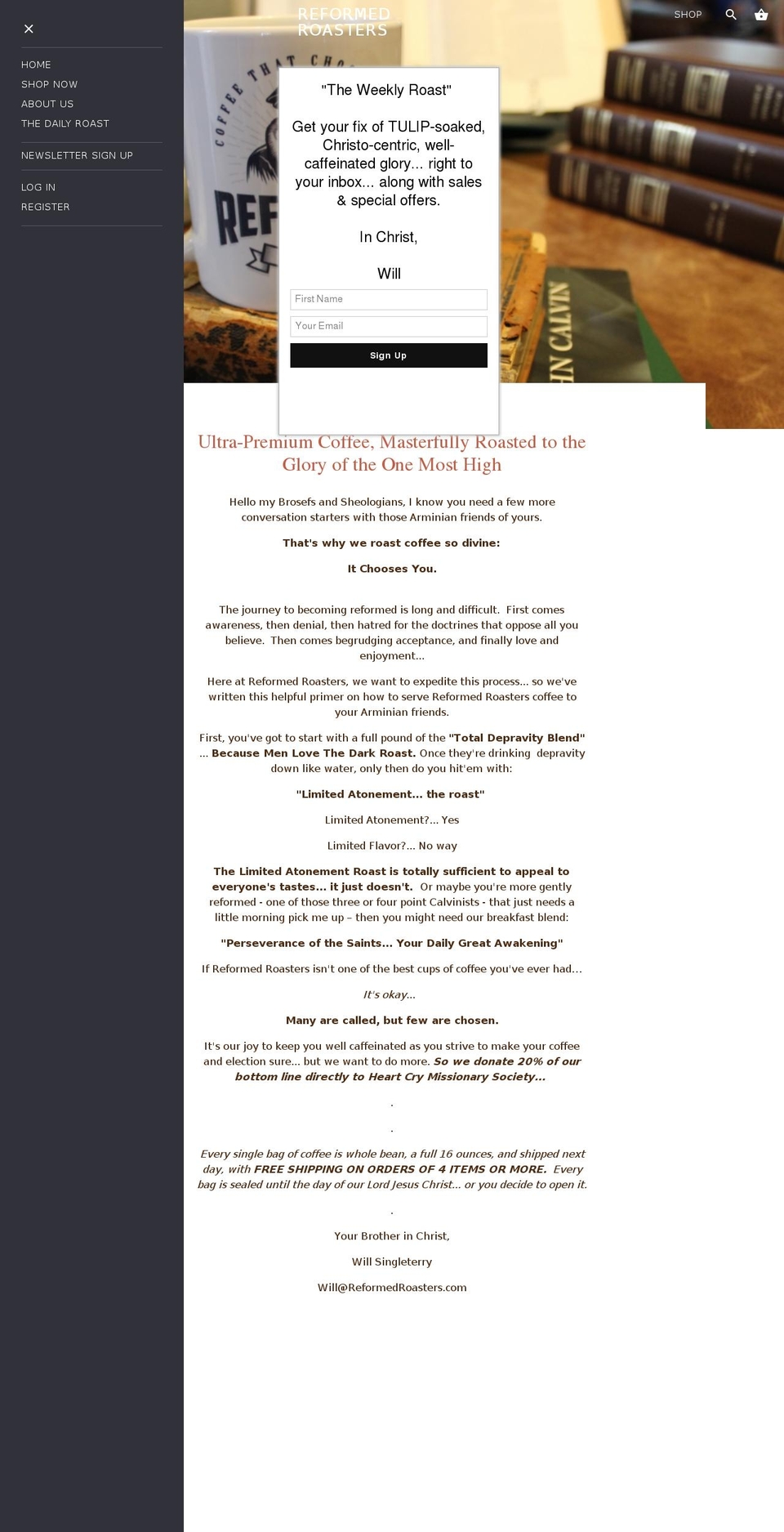 reformedroasters.com shopify website screenshot