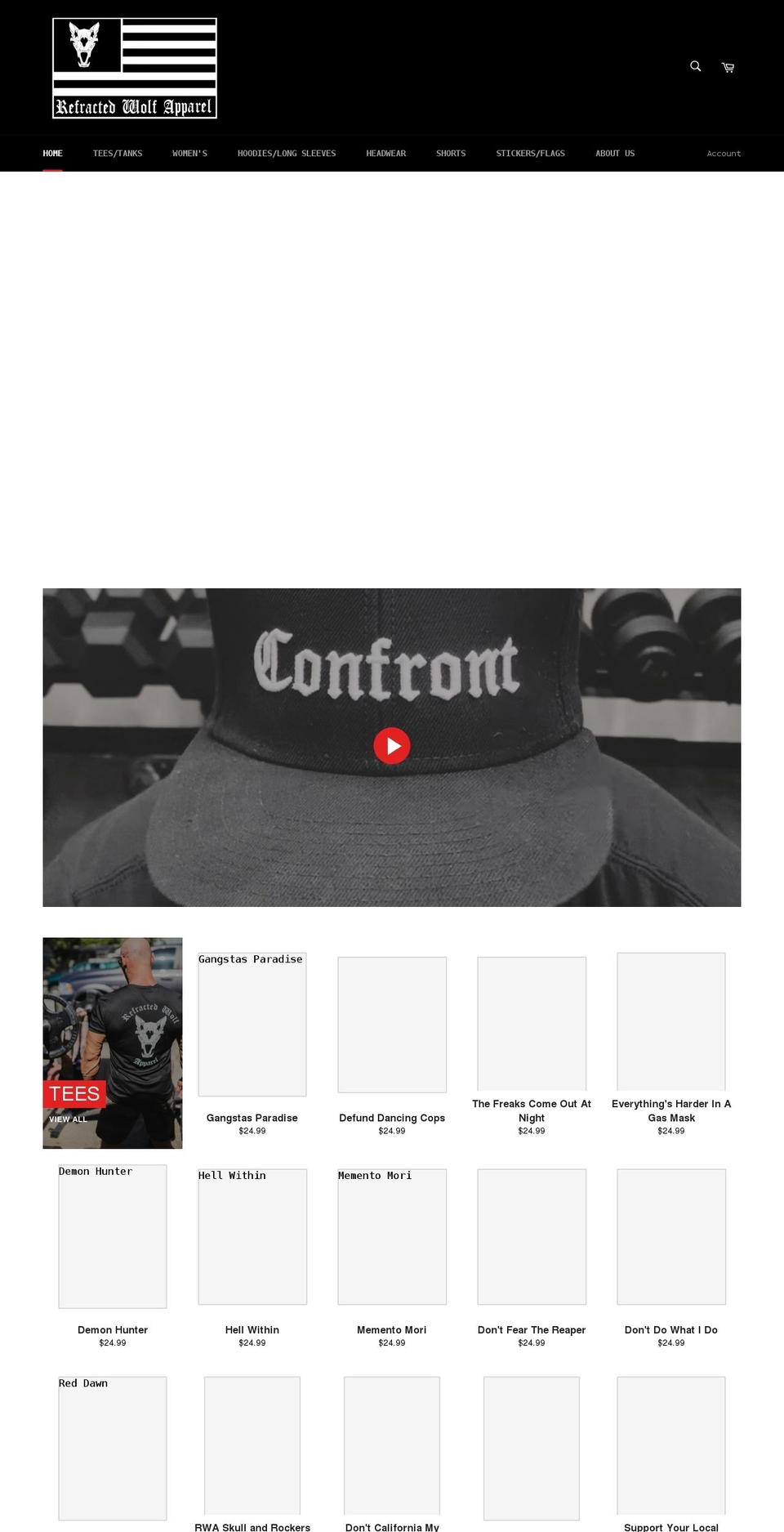 refractedwolfapparel.com shopify website screenshot