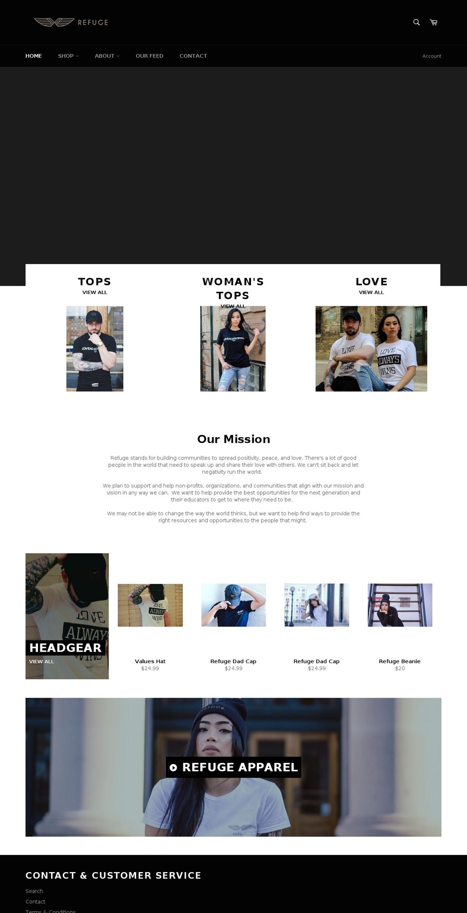 refugeapparel.org shopify website screenshot