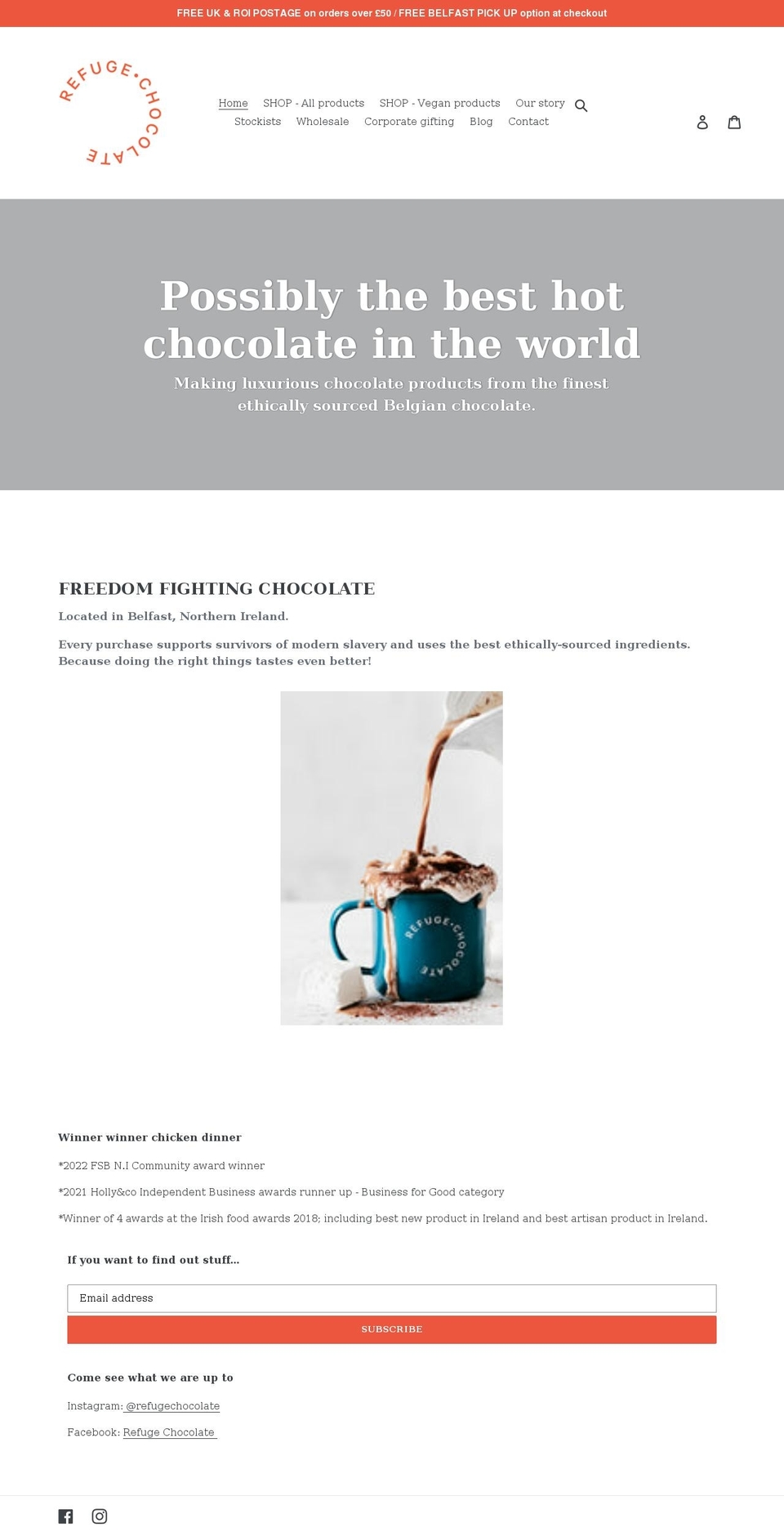 refugechocolate.co.uk shopify website screenshot