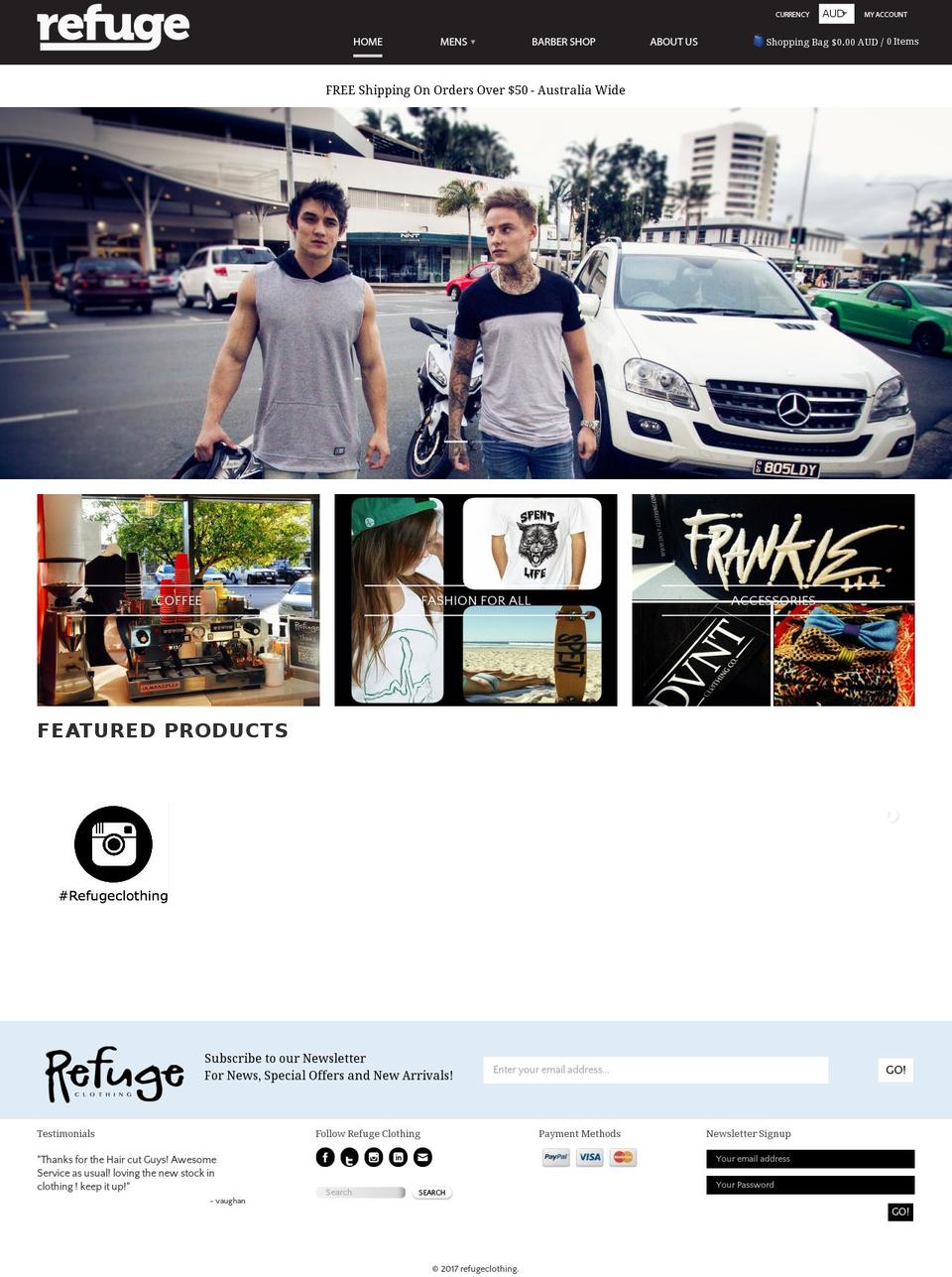 refugeclothing.com.au shopify website screenshot