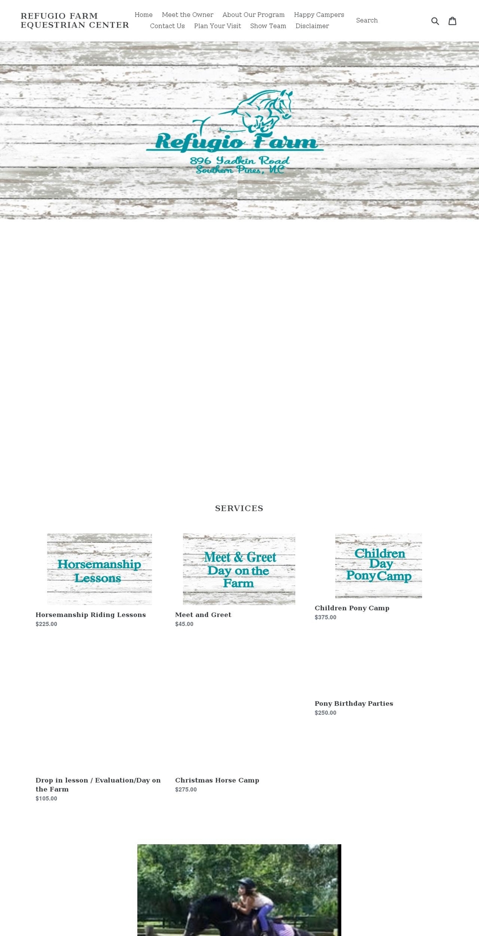 refugiofarmequestriancenter.com shopify website screenshot