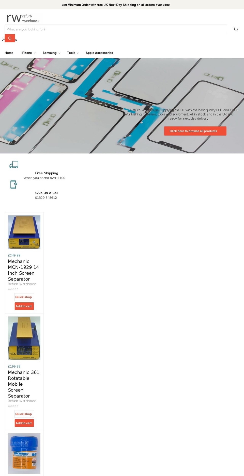 refurb-warehouse.com shopify website screenshot