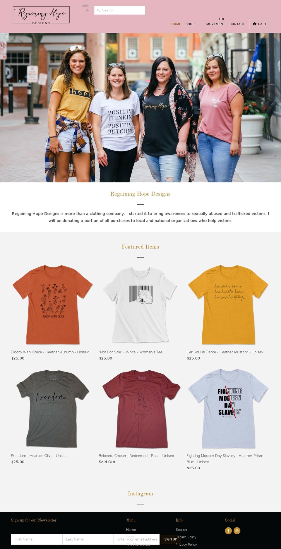 regaininghopedesigns.com shopify website screenshot