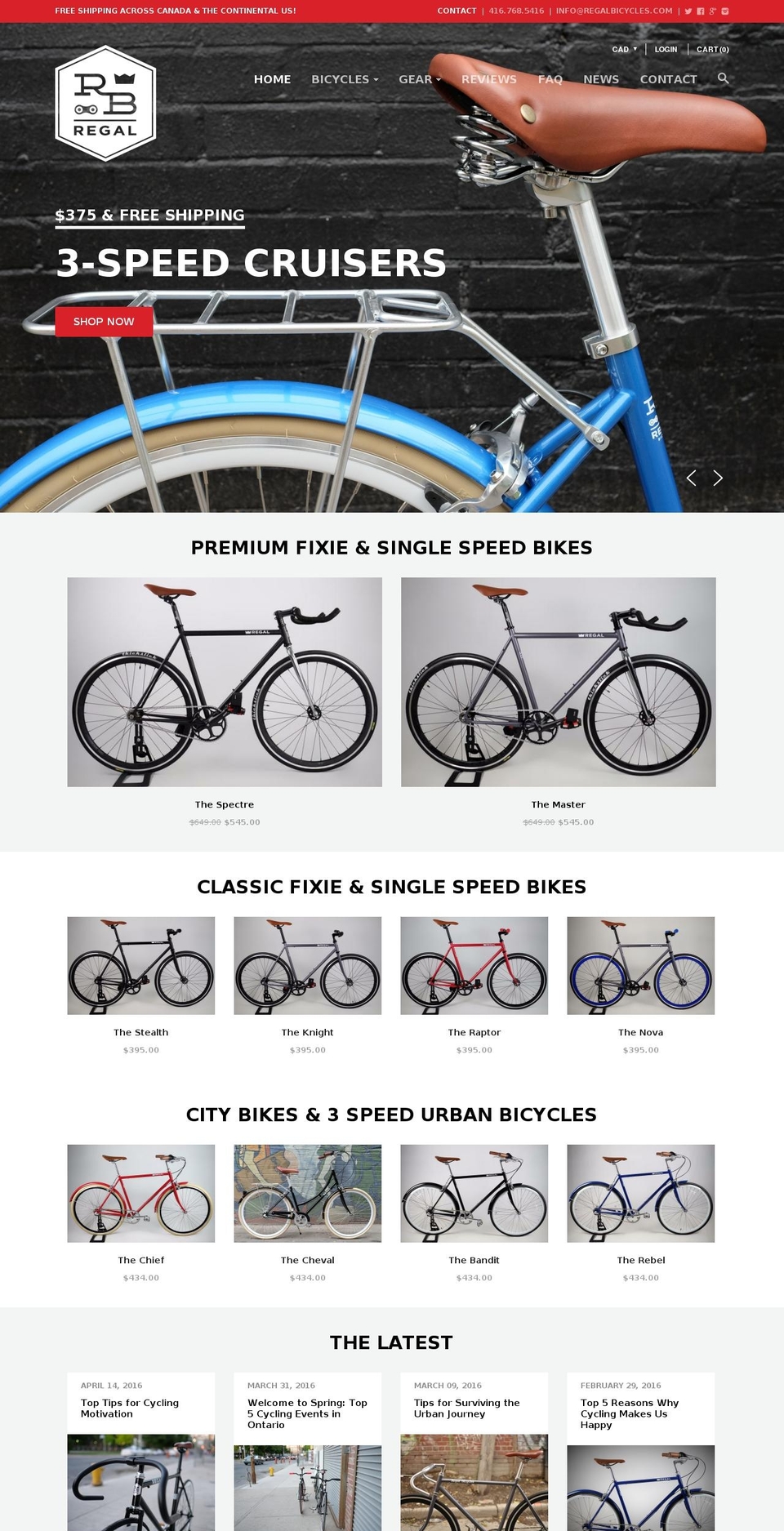 regalbicycles.ca shopify website screenshot