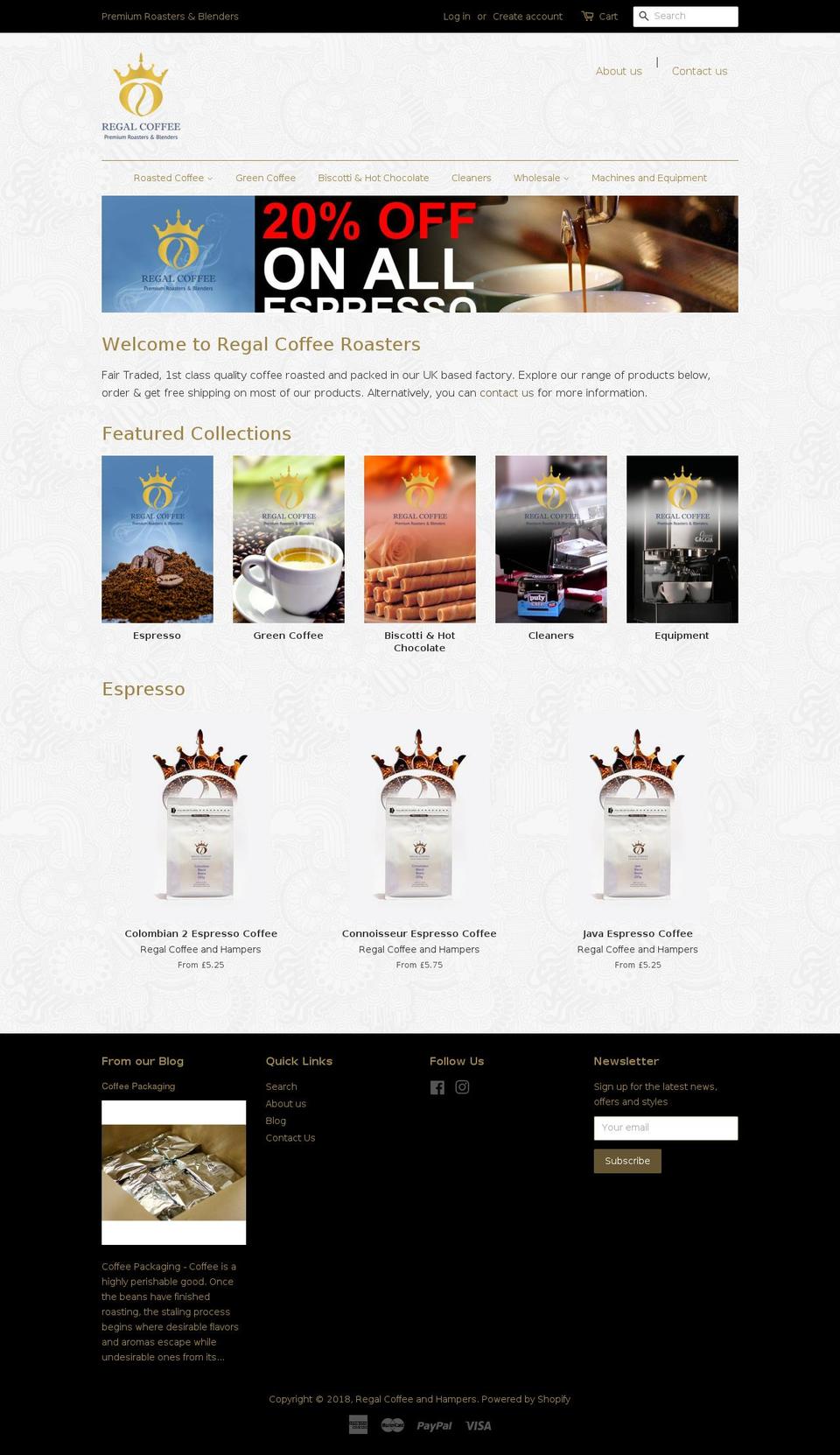 regalcoffeeandhampers.co.uk shopify website screenshot