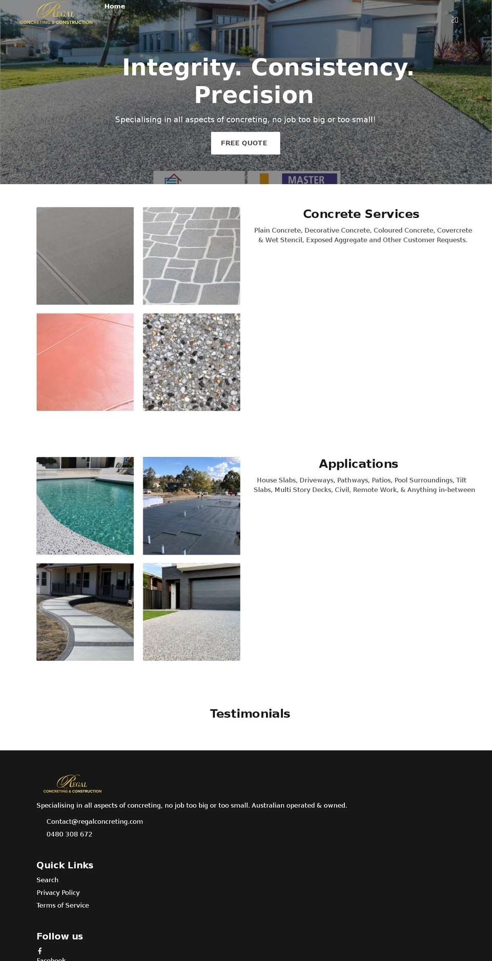 regalconcreting.com shopify website screenshot